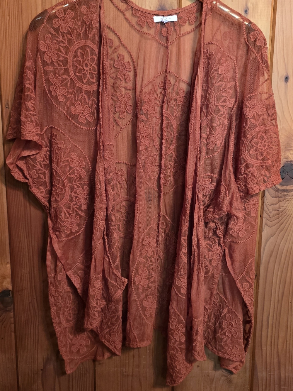 Maurices Romantic Rust Sheer Embroidered Kimono